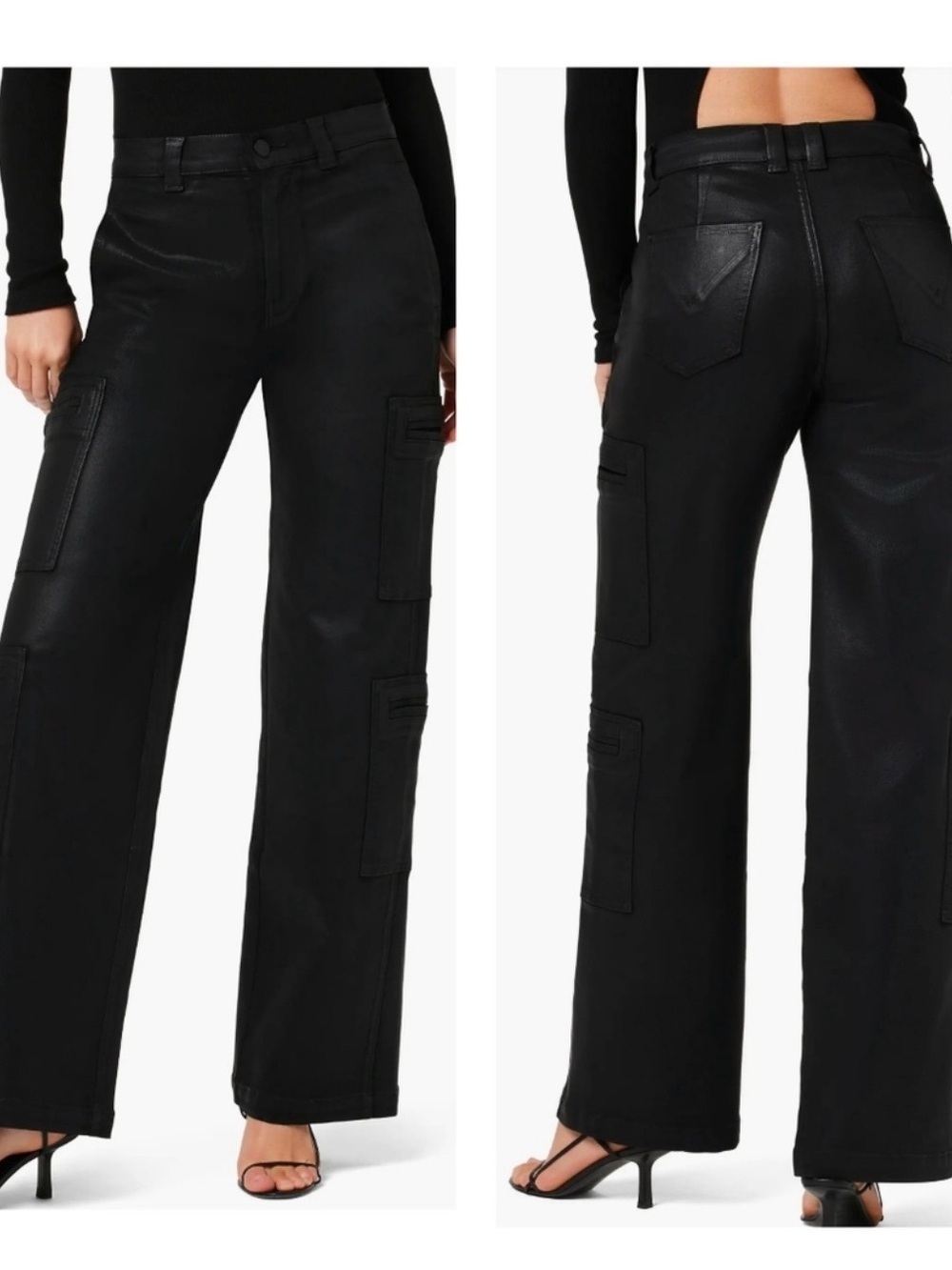 Hudson Jeans Coated Wide Leg Cargo Jeans Black